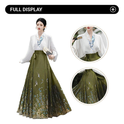 Spring Autumn Hanfu Set for Women Improved Daily Wear Commuting Horse Skirt - Blouse-S