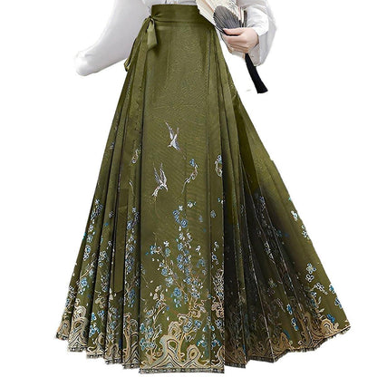 Spring Autumn Hanfu Set for Women Improved Daily Wear Commuting Horse Skirt - Blouse-S