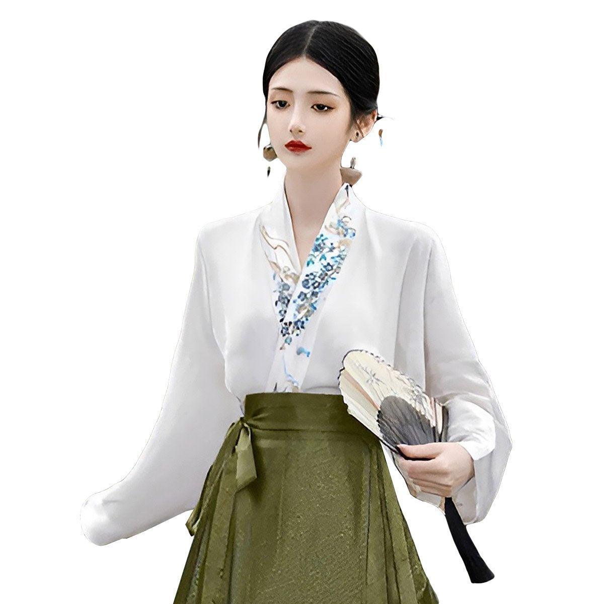 Spring Autumn Hanfu Set for Women Improved Daily Wear Commuting Horse Skirt - Blouse-S