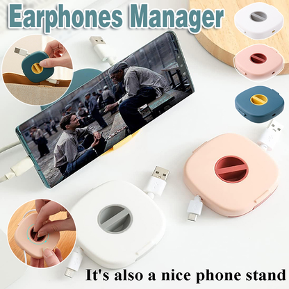 Case Cord Tangle Free Organizer Portable Earphones Manager Wire Winder Cable - White*1