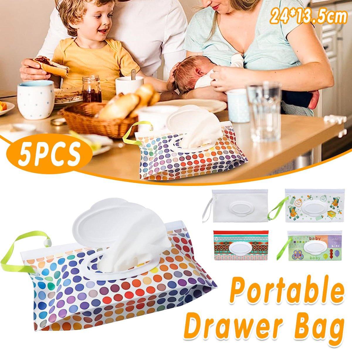 5PCS Dispenser Travel Wet Wipe Bag Pouch Portable Tissue Case Holder