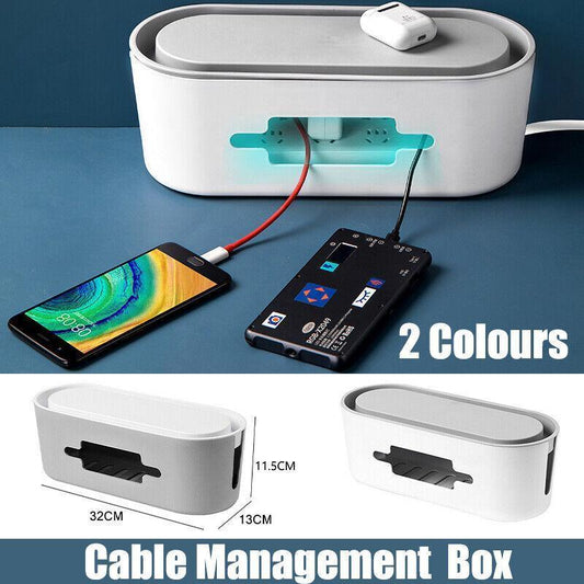 Cable Power Management Storage Box Socket Wire Tidy Organiser Hide Case - White