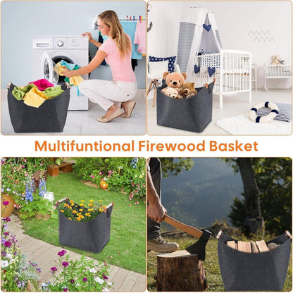 Felt Firewood Storage Basket Tote Bag Large Felt Basket for Firewood Wood Holder
