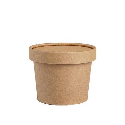 250x Biodegradable Kraft Paper Soup Bucket with Lid Takeaway Tubs Cups - 450ML (16OZ)