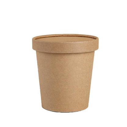250x Biodegradable Kraft Paper Soup Bucket with Lid Takeaway Tubs Cups - 450ML (16OZ)