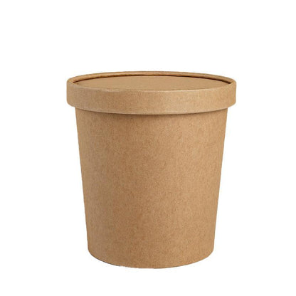 250x Biodegradable Kraft Paper Soup Bucket with Lid Takeaway Tubs Cups - 450ML (16OZ)