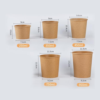 250x Biodegradable Kraft Paper Soup Bucket with Lid Takeaway Tubs Cups - 250ML (8OZ)