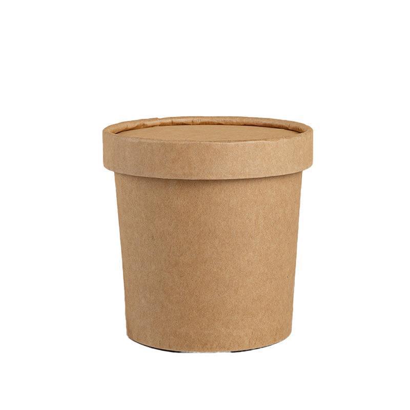 250x Biodegradable Kraft Paper Soup Bucket with Lid Takeaway Tubs Cups - 250ML (8OZ)