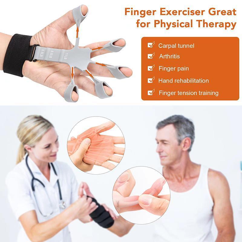 Finger Exerciser Strength Gripper Forearm Trainer Hand Grip Strengthener Therapy - 1# Grey (11LB)