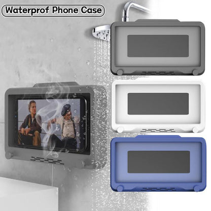 Wall Mounted Phone Holder for Bathroom Shower Waterproof Touch Screen Case - White