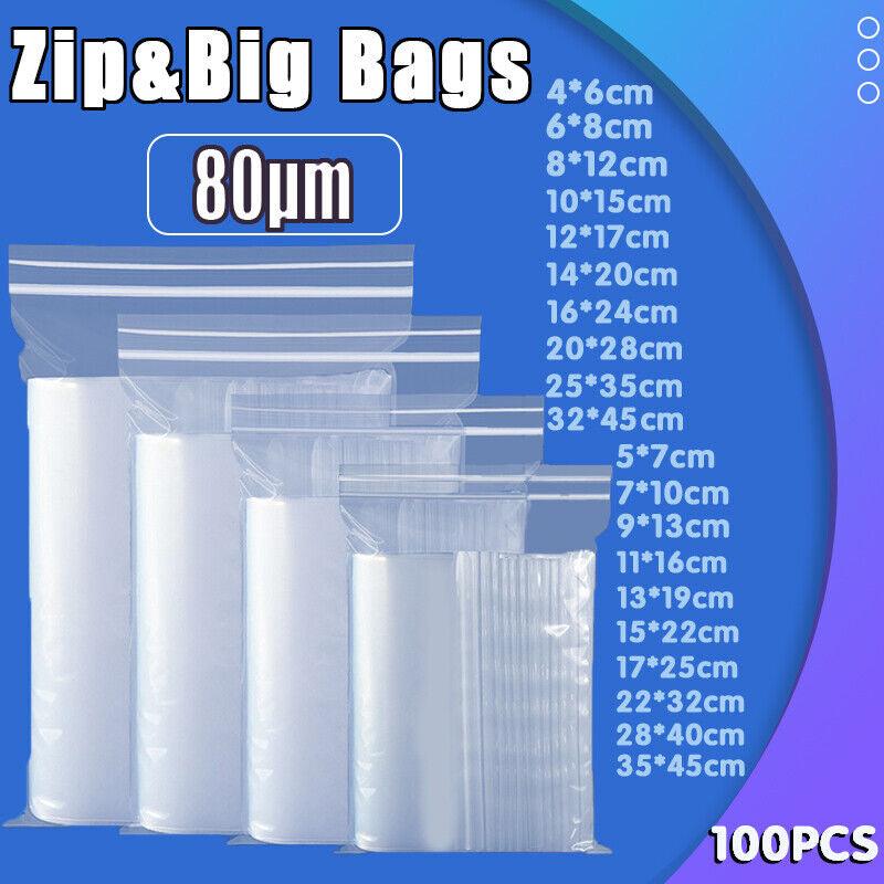 100X Bulk Clear Resealable PE Plastic Zip Bags - 22*32cm 100PCS