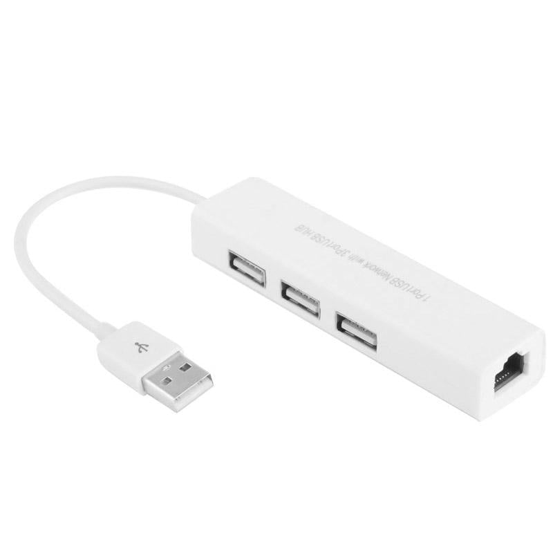 Usb 2.0 Ethernet Adapter + 3-Port Usb Hub White