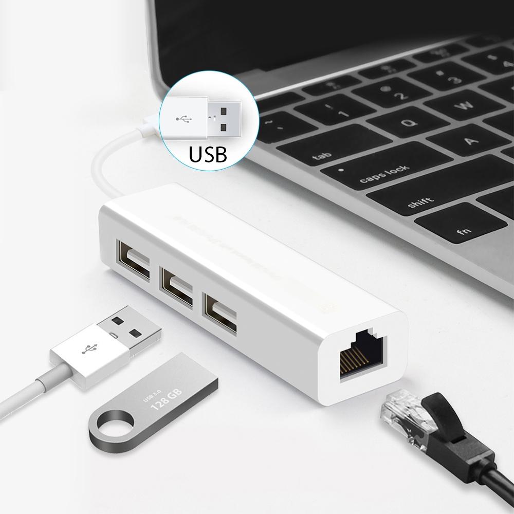 Usb 2.0 Ethernet Adapter + 3-Port Usb Hub White