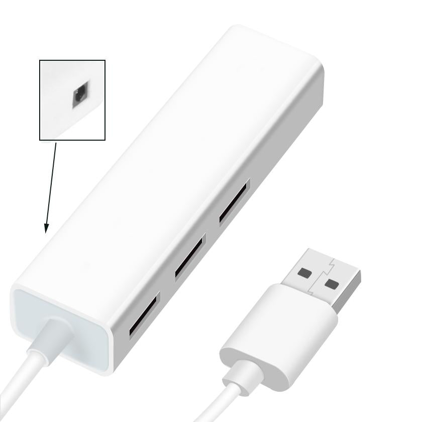 Usb 2.0 Ethernet Adapter + 3-Port Usb Hub White