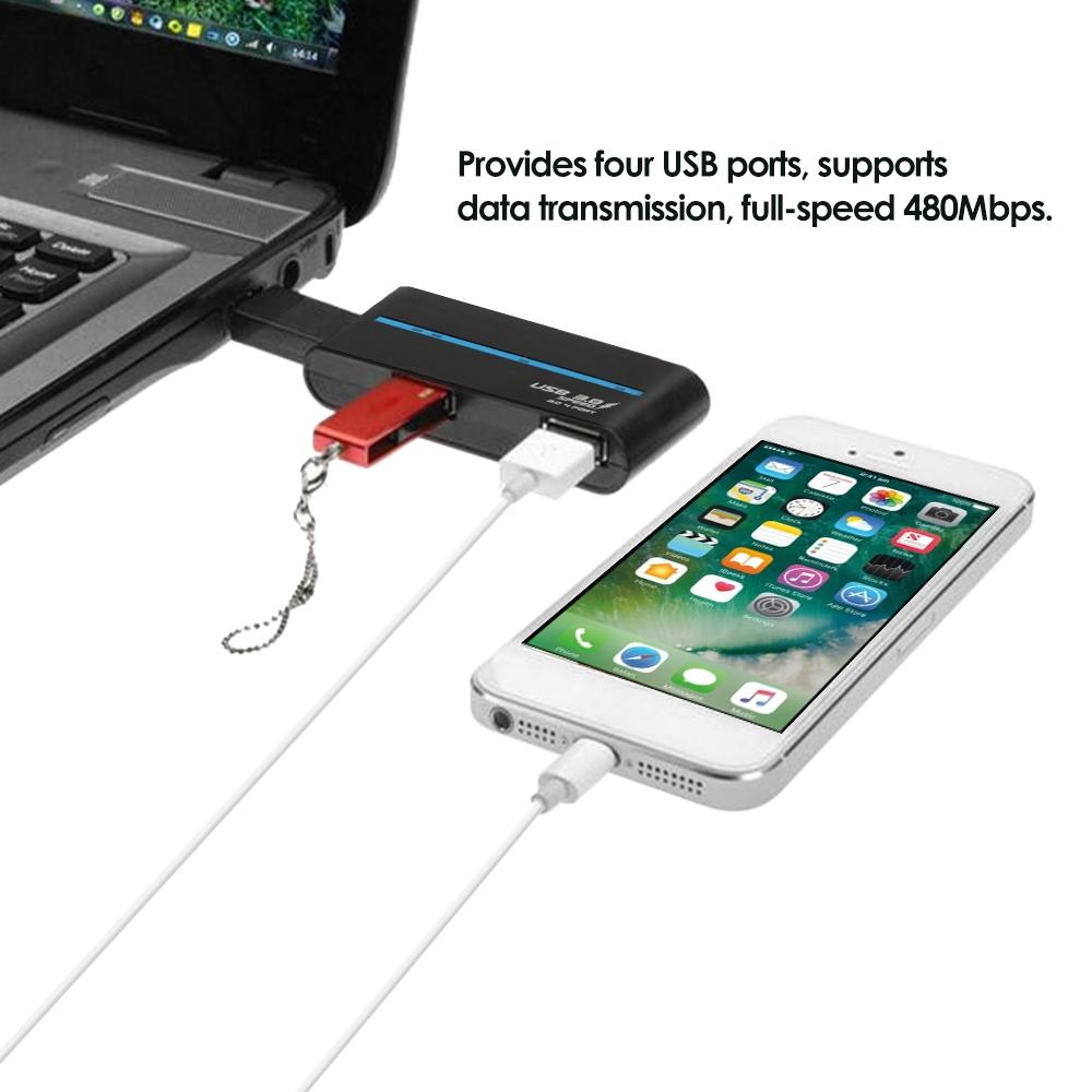 4-Port Usb Hub With 180° Rotation Black