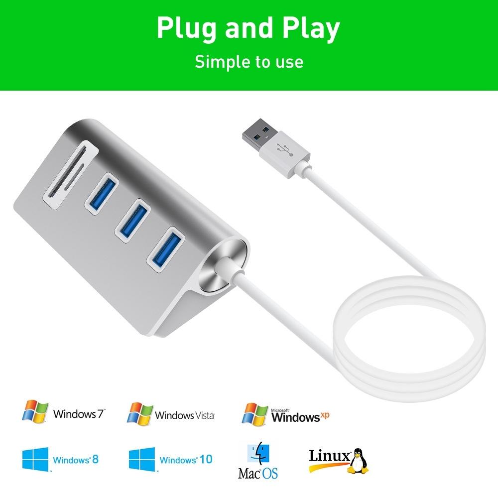 Usb3.0 Card Reader Hub Adapter With 3 Ports