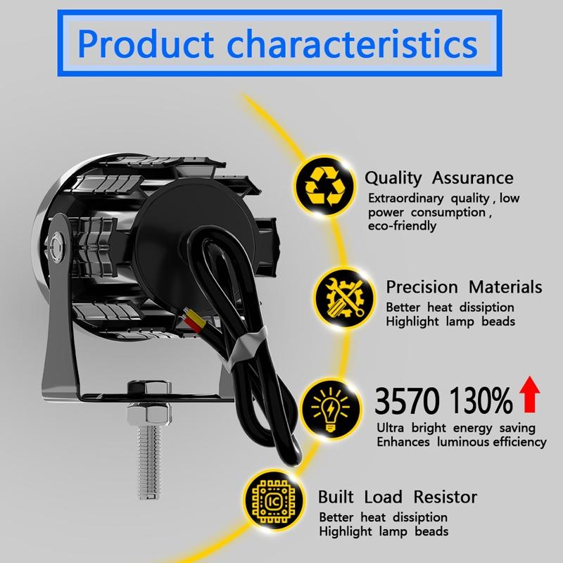 1Pair 12V - 85V Motorcycle Headlights Dual - Colour Automotive Led Working Headlights Colour: White + White Light With Flashing - Yellow + White Light Without Flashing