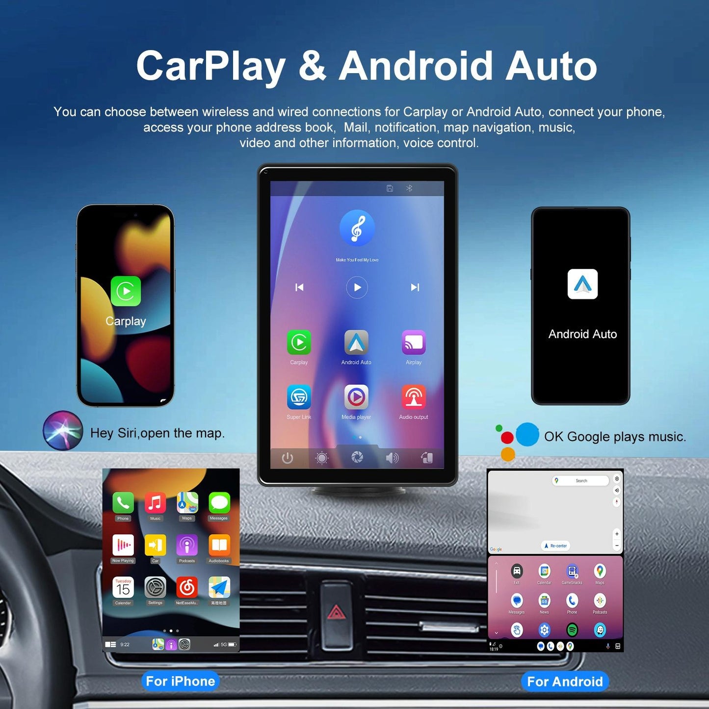 8 Inch Full Touch Car Screen Player - Horizontal / Vertical Carplay / Android Auto - Standard