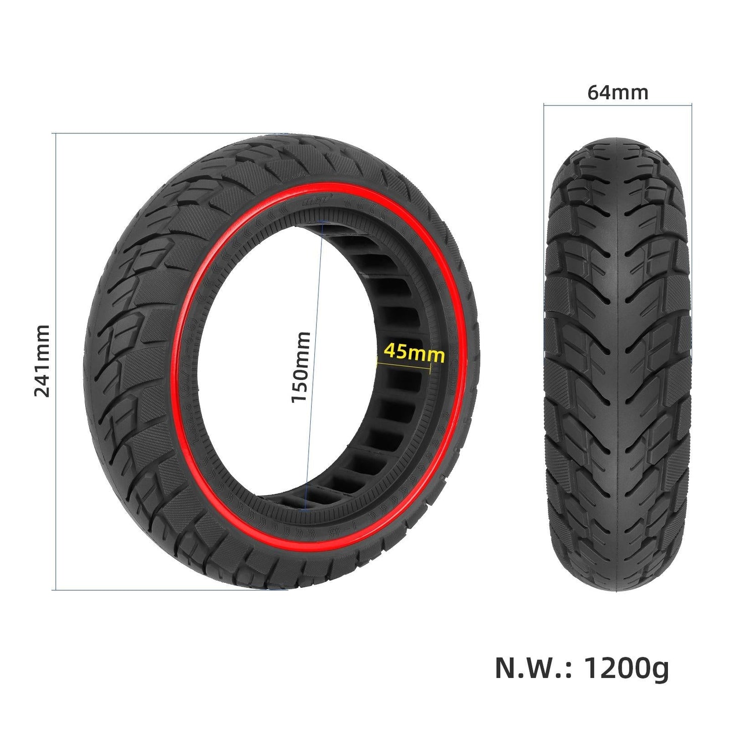 Ninebot Max G30 Scooter Tire - 10x2.5 Inch Solid Rubber Red Line