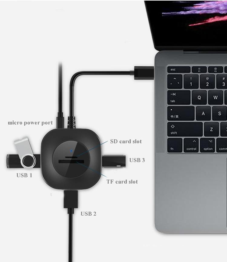 High-Speed 3-Port Usb Hub With Tf / Sd Card Reader
