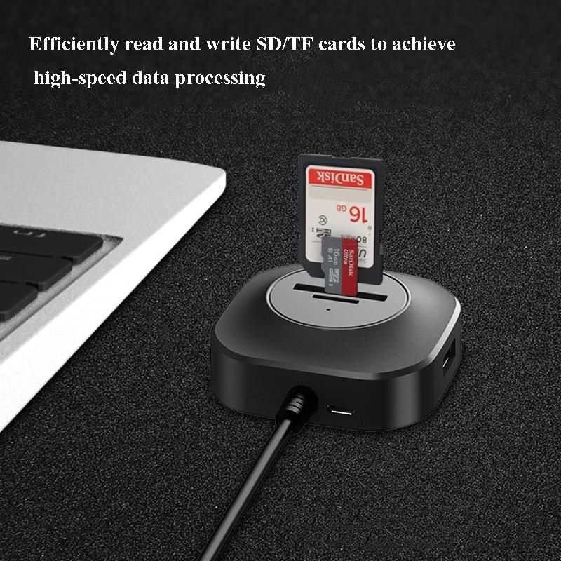 High-Speed 3-Port Usb Hub With Tf / Sd Card Reader
