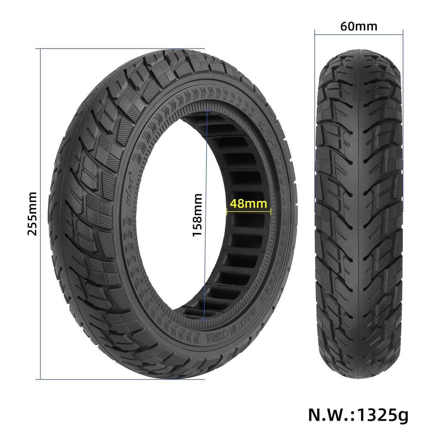 Ninebot Max G30 Scooter Tire - 10x2.5 Inch Solid Rubber Black