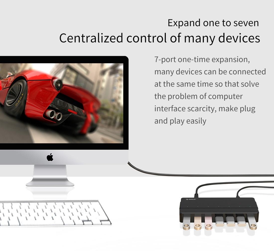7-Port Usb 2.0 Desktop Hub With Power Adapter