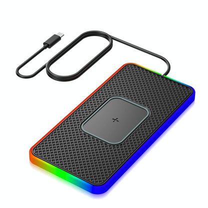 15w 2-in-1 Car Wireless Charger with Non-slip Mat and Colourful Light - 0.3m Usb Cable - Usb Cable 0.3M