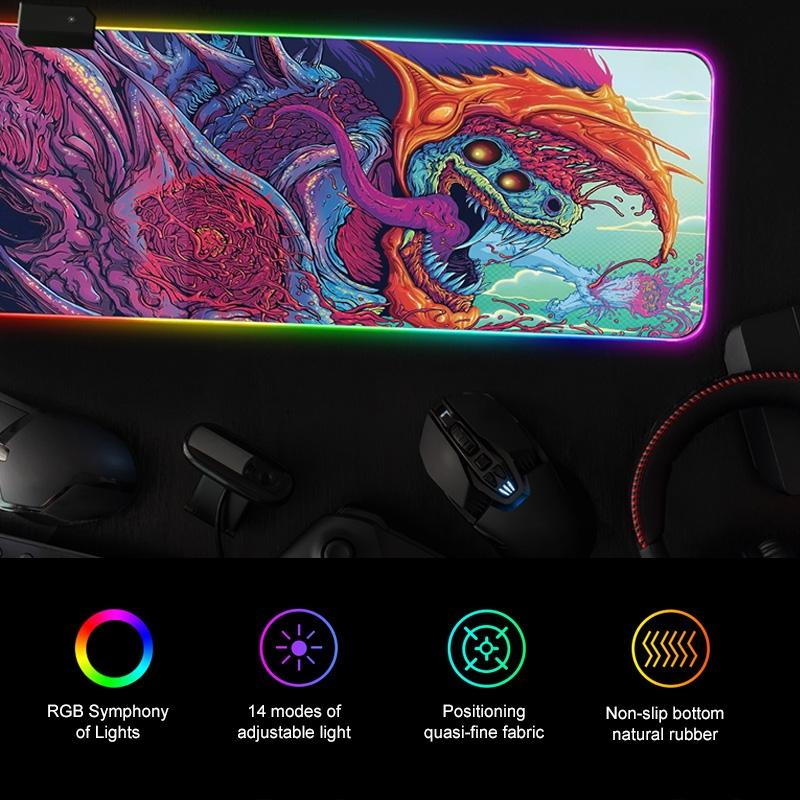 90 X 30Cm Illuminated Mouse Pad With Computer Monster Design