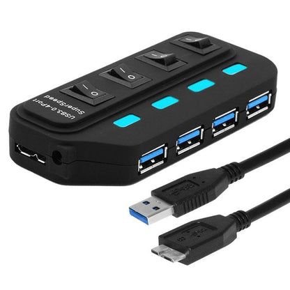 4-Port Usb 3.0 Hub With Individual Switches Black