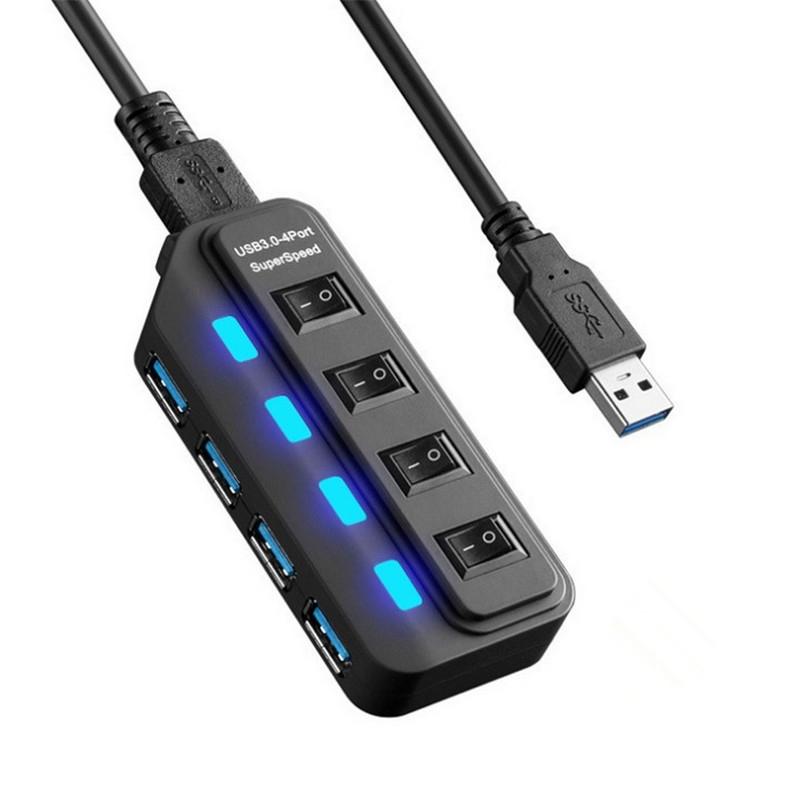 4-Port Usb 3.0 Hub With Individual Switches Black