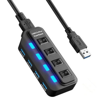 4-Port Usb 3.0 Hub With Individual Switches Black