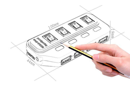 4-Port Usb 3.0 Hub With Individual Switches Black