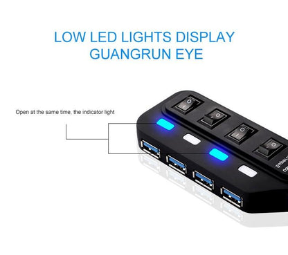 4-Port Usb 3.0 Hub With Individual Switches Black