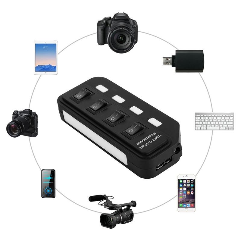 4-Port Usb 3.0 Hub With Individual Switches Black