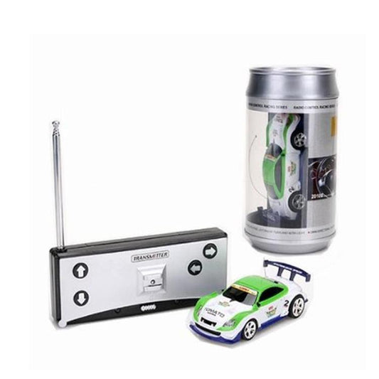 Mini Rc Car with Remote Control - Coke can Design - Green + White