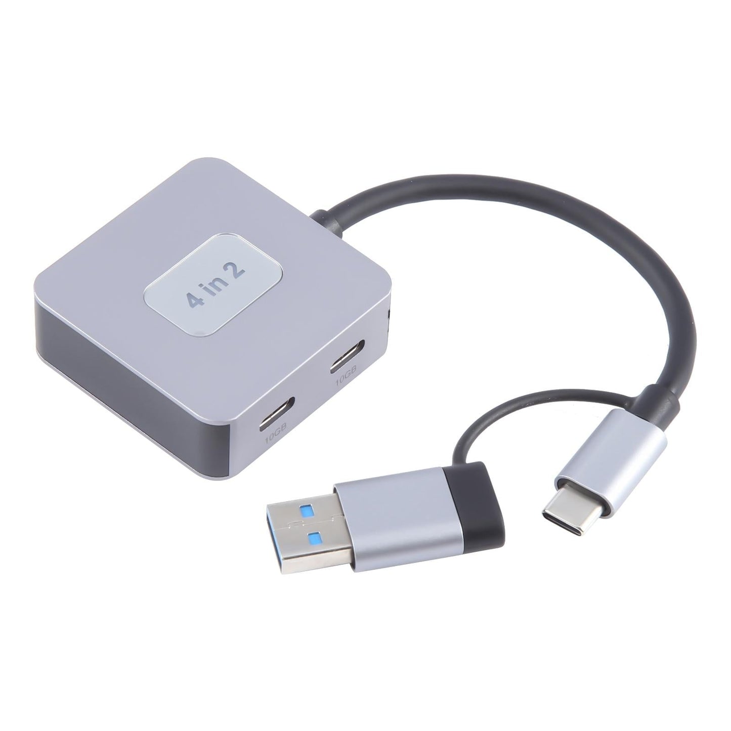 4-In-2 Usb + Usb-C 4 Port Hub Adapter Grey