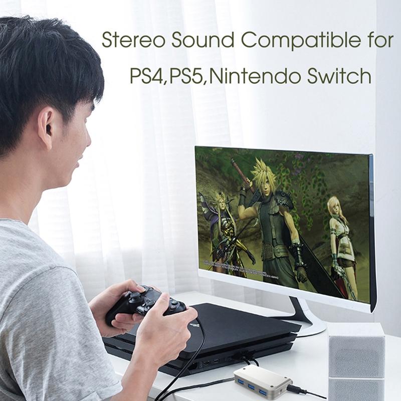 Usb 3.1 Three-Port Hub + 7.1 Voice Changer Sound Card For Ps5 / Ps4 Headset