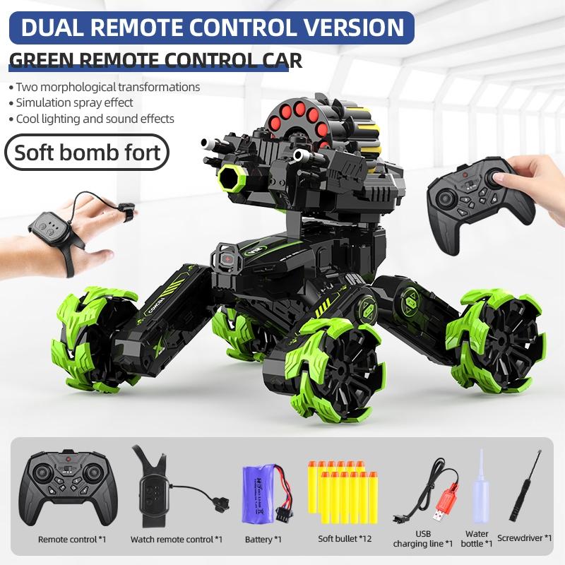Remote Control Car - Dual Control Soft Bomb - Four-wheel Battle Blooming Tire Spray - Blue
