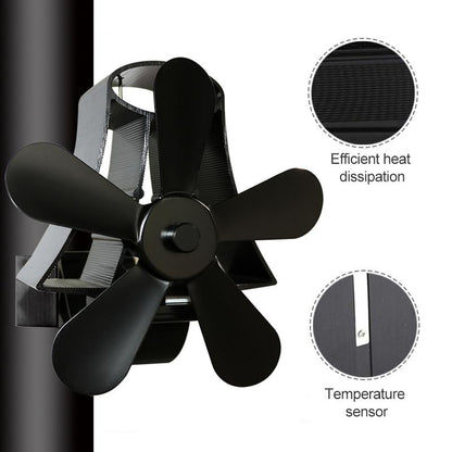 High Temp 5-blade Heat Powered Stove Fan for Fireplaces - Black