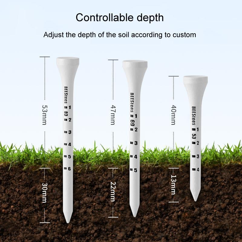 Adjustable Golf Tee Set - 30 Pieces Wooden Height Limit Spike Depth Marker - 69Mm