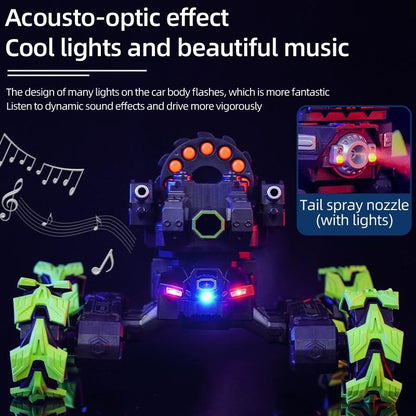 Remote Control Water Bomb Car - Four-wheel Battle Blooming Tire Spray - Green