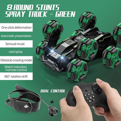Stunt Drift Remote Control Car - Dual Control Eight Wheels - Green