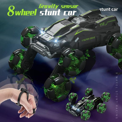 Stunt Drift Remote Control Car - Dual Control Eight Wheels - Green