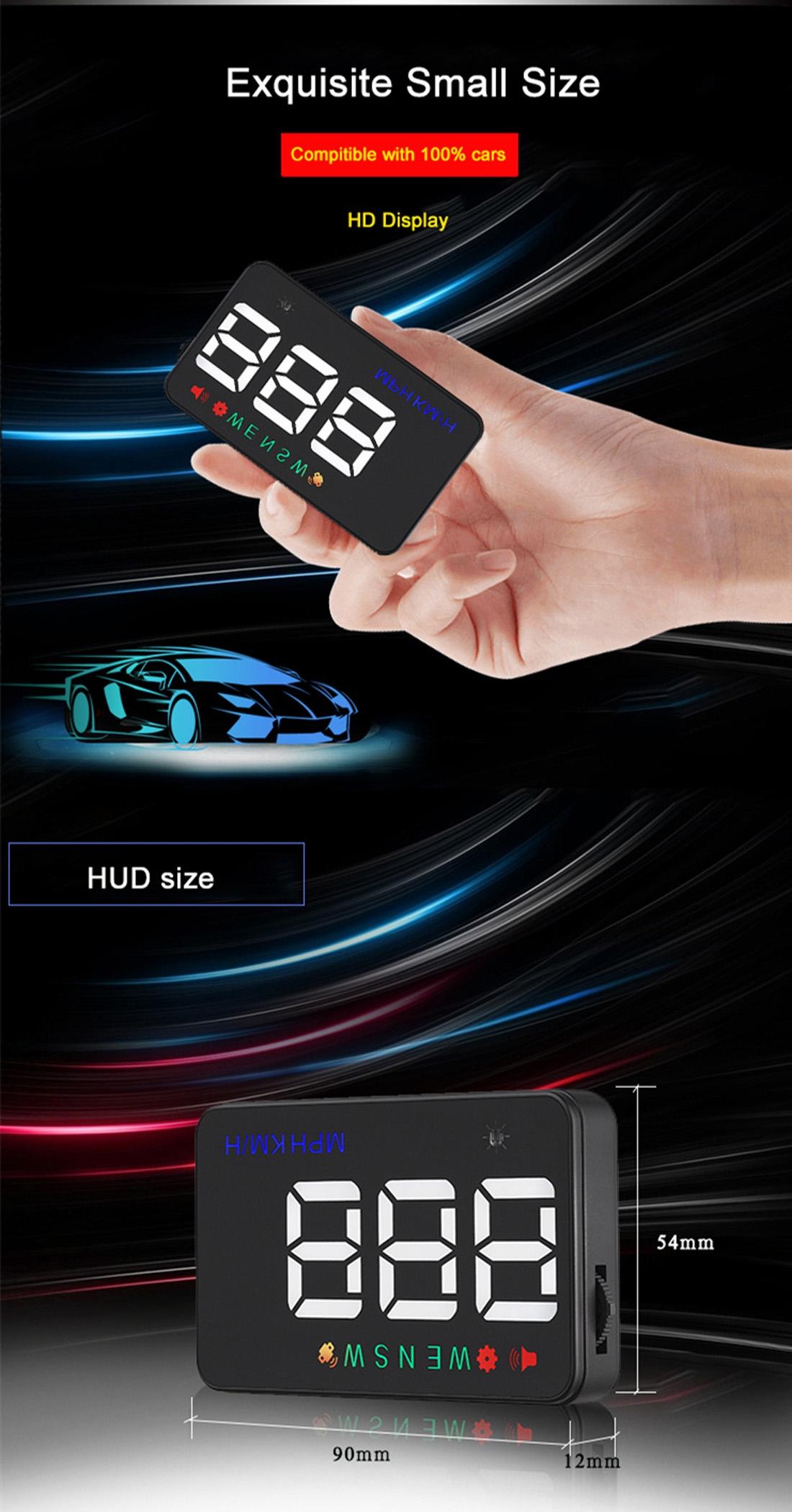 3.5 Inch Car Hud With Gps 2 Display Modes Light Sensors Speed & Compass Speed Alarm - Black