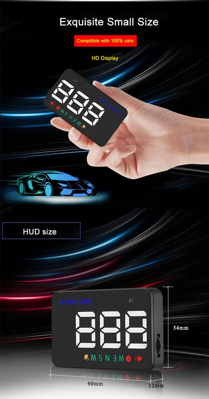 3.5 Inch Car Hud With Gps 2 Display Modes Light Sensors Speed & Compass Speed Alarm - Black