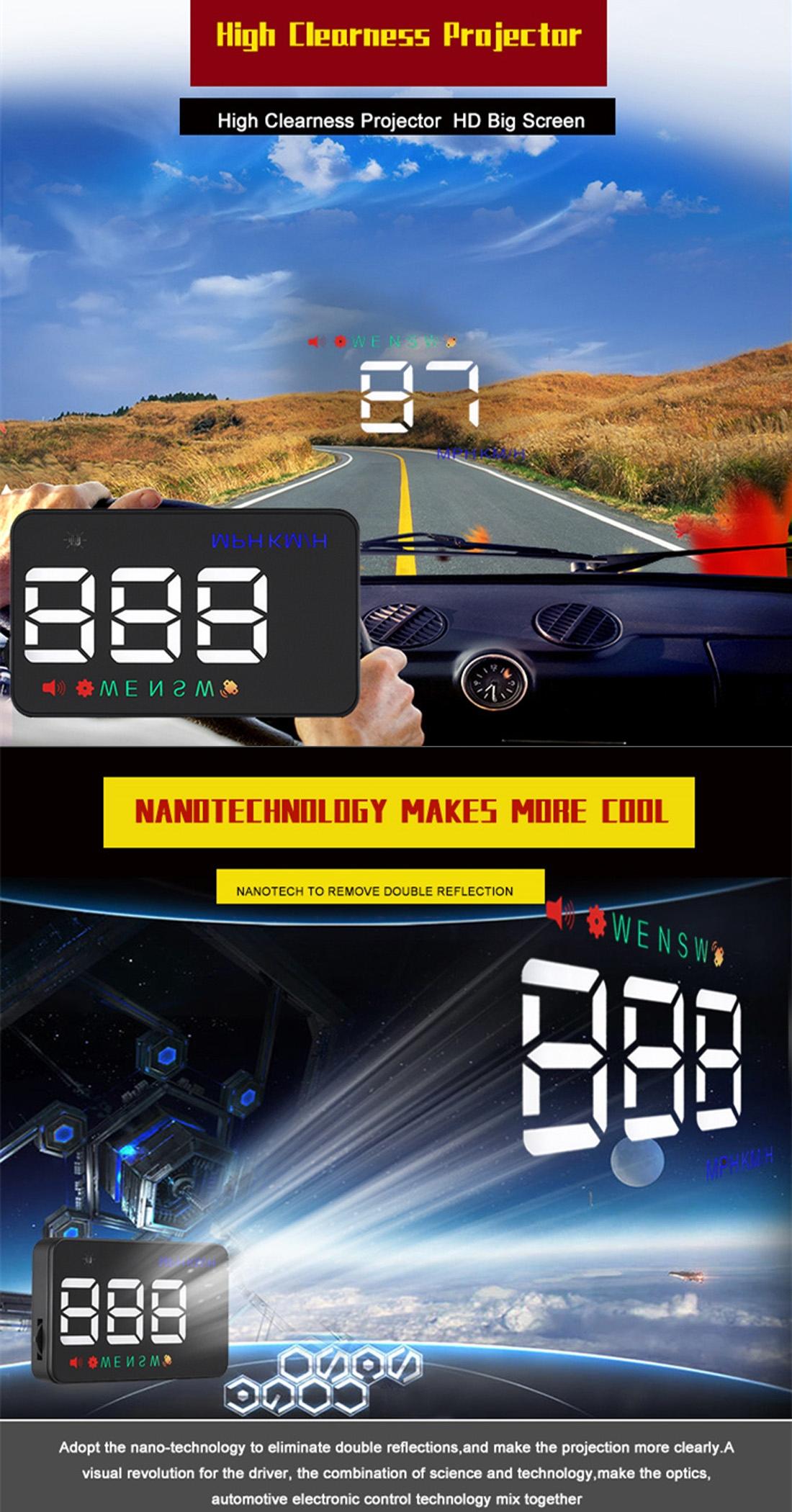 3.5 Inch Car Hud With Gps 2 Display Modes Light Sensors Speed & Compass Speed Alarm - Black
