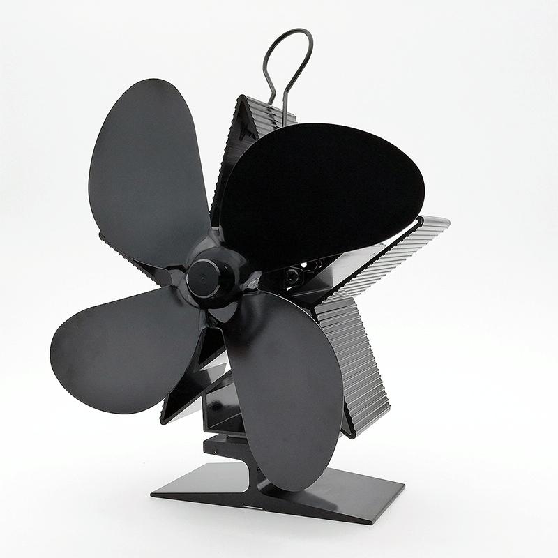 Efficient 4-blade Heat-powered Stove Fan - Aluminum - Black