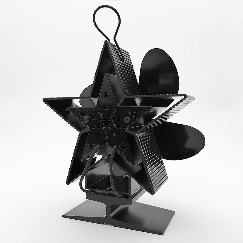 Efficient 4-blade Heat-powered Stove Fan - Aluminum - Black