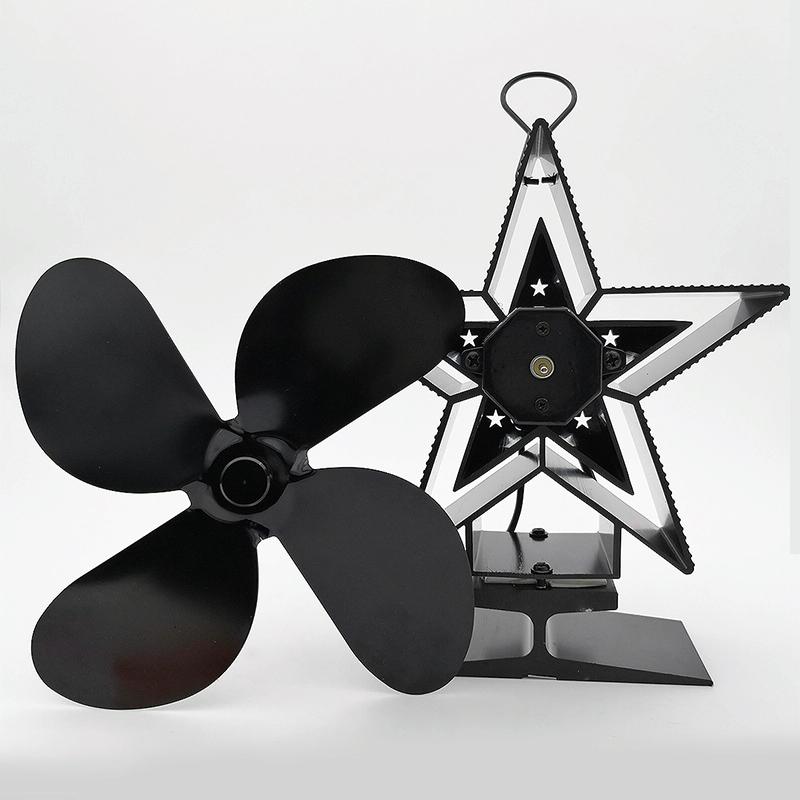 Efficient 4-blade Heat-powered Stove Fan - Aluminum - Black